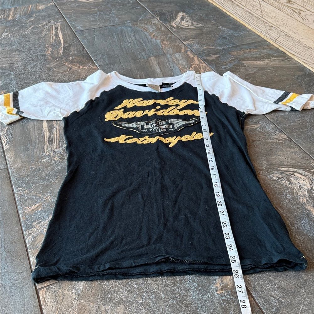 Harley-Davidson Black & White Raglan Tee with Yellow Script size L - Picture 7 of 9